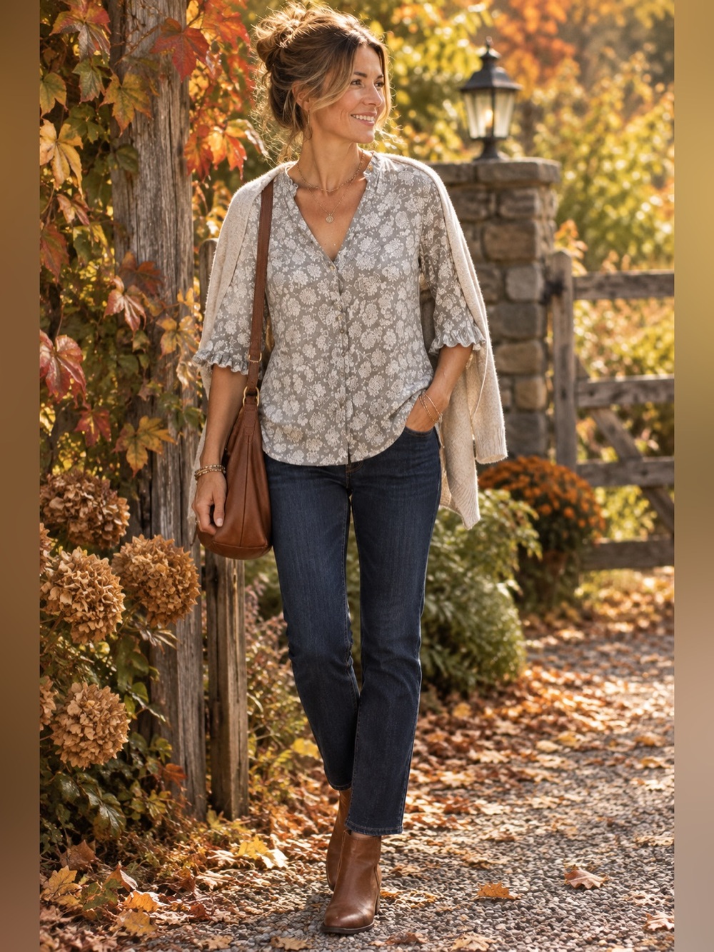 April Cornell Floral Button Front Blouse | Cottagecore Boho | Ruffle Trim | SM